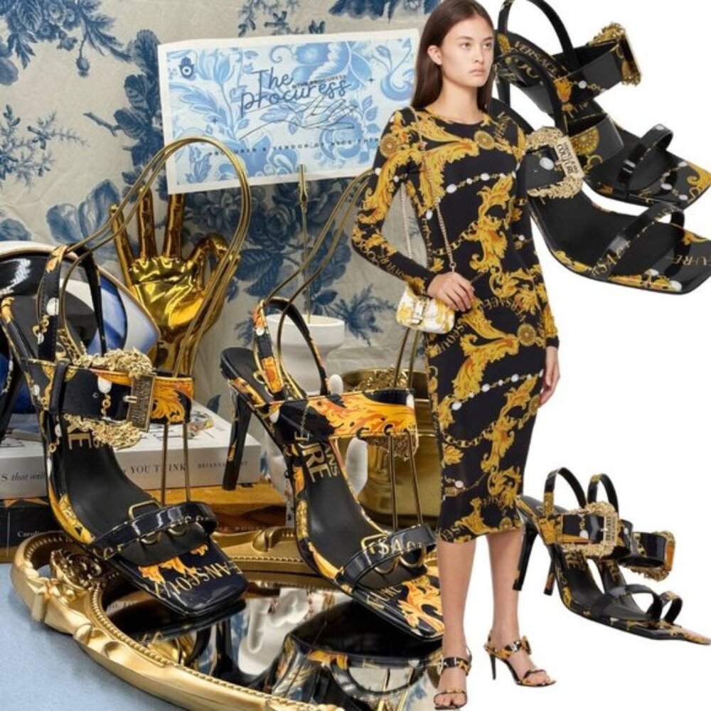 🆕 VERSACE JEANS COUTURE 🧿 NWOB Logo Couture Emily Slingback Sandals, Sz 35 US5